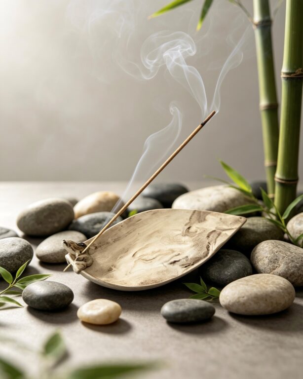 Porte encens en faïence dans une ambiance zen par Gana