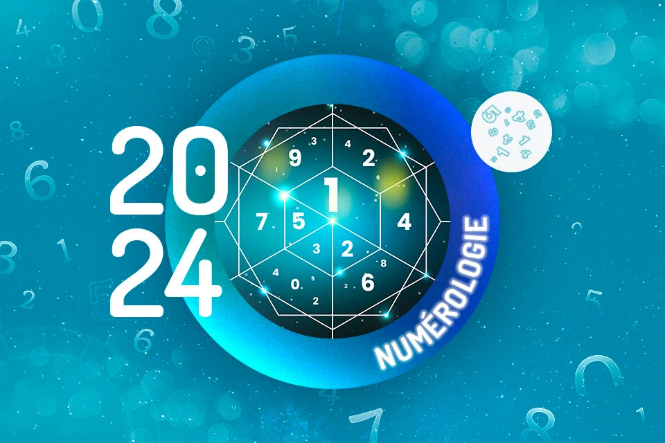 année 2024 en numerologie sur fond bleu